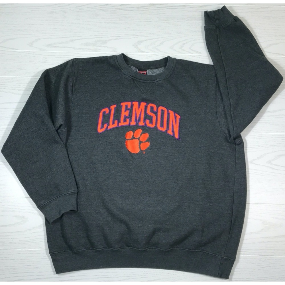 Vintage Clemson Sweatshirt L Dark Gray Crewneck Genuine Stuff Embroidered Y2K